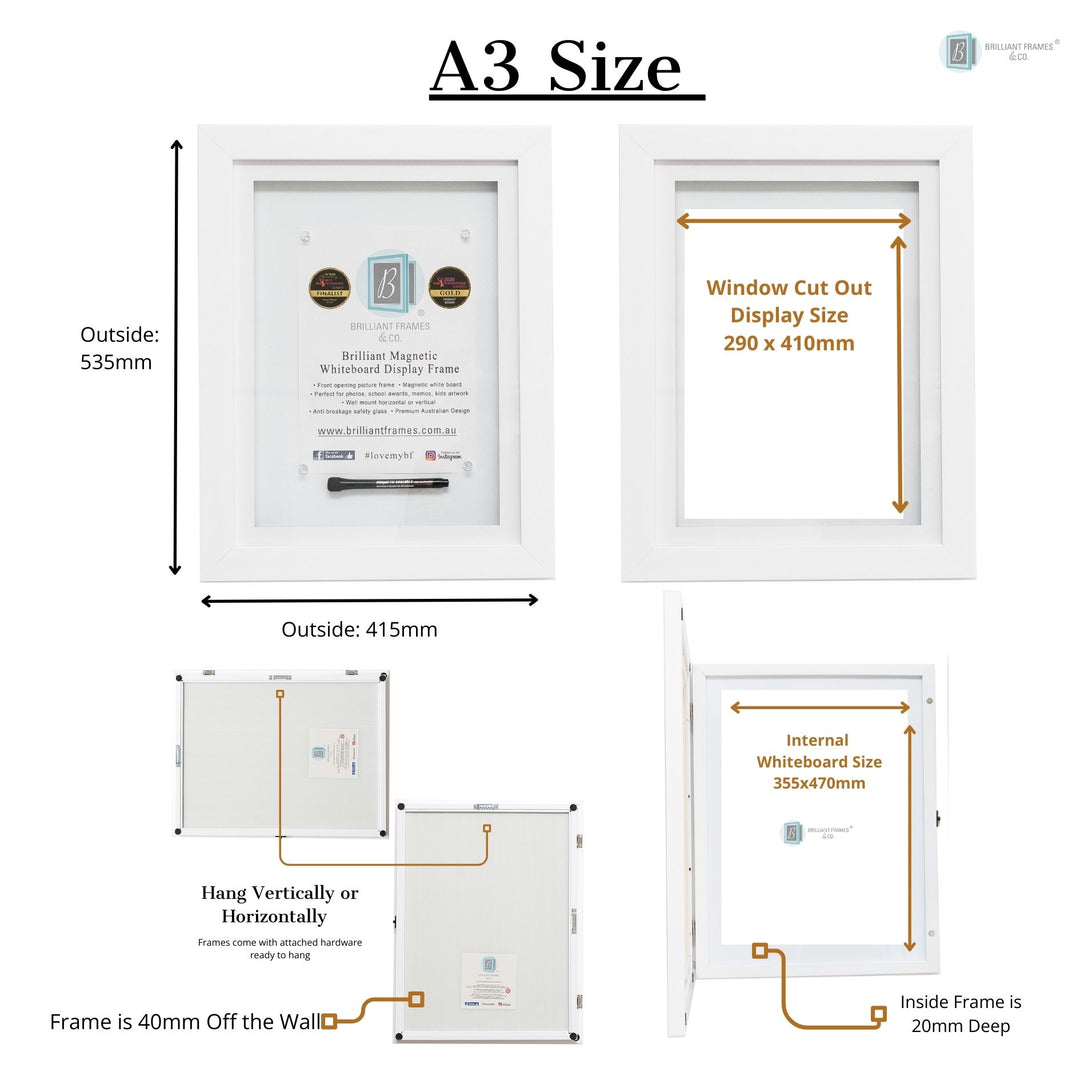 A3 Brilliant Frame | Picture Frame + Magnetic Whiteboard